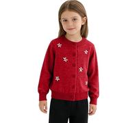 Cardigan en tricot pour filles - Pull tricoté brodé à fleurs - Cardigan à manches longues pour bébé - Pour l'école, l'automne et l'hiver