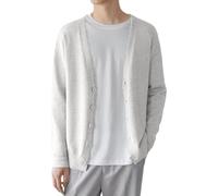 Cardigan en tricot pour homme avec col en V en coton sweat-shirt sans capuche cardigan en coton léger décontracté bouton couleur unie veste d'extérieur veste d'hiver veste d'entraînement, Blanc., 3XL