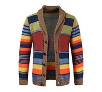 Cardigan en tricot pour homme - Style bohème multicolore - Manches longues - Cardigan à boutonnage simple - Sans capuche - Manteau chaud en tricot - Grandes tailles - Manteau d'hiver ample - Pull