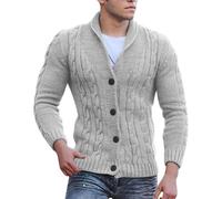 Cardigan en Tricot torsadé pour Homme col châle Coupe Ample à Manches Longues Cardigans décontractés Sweat Capuche Gaufre pour Homme