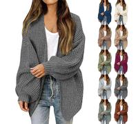 Cardigan épais pour femme, léger à manches lanternes, ouvert sur le devant, chandails d'automne tendance, grande taille, vêtements d'extérieur d'hiver, Gris 2, L