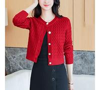 Cardigan Femelle Fashion Short Section Sweater à Aiguille Externe, Automne d'automne d'hiver Slim Small Coat (Couleur: Rouge, Taille: Code S)