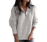 Cardigan Femme à Fermeture Éclair, Pull Léger Manches Longues pour Tenue Business, Mode Automne Hiver(Gray,L)