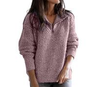 Cardigan Femme à Fermeture Éclair, Pull Léger Manches Longues pour Tenue Business, Mode Automne Hiver(Red,L)