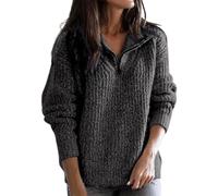 Cardigan Femme à Fermeture Éclair, Pull Léger Manches Longues pour Tenue Business, Mode Automne Hiver(Dark Gray,3X-Large)