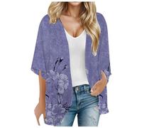 Cardigan Femme avec imprimé Floral, Couverture ample, Manches bouffantes, Mousseline de Soie Haut Habillé d'été Châle Chic pour Femme Ample Ouvert sur Le Cardigan Ete Devant Chic et Chemise de Plage
