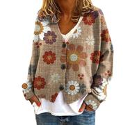 Cardigan Femme Bohème Gilet Femme Chic Et Elegant Cardigan Imprimé Fleurie Élégant Polyvalente Pulls en Tricot avec Boutons Ouverture Devant Manteau Chaud Douce Veste Voyage Vacances Automne Hiver