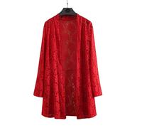 Cardigan Femme, Boléro En Dentelle Florale Pour Femmes Cardigans Longs En Cascade D'Été Shrug Dames À Manches Longues Évider Shrug Fleur Blouse Top Veste Légère A-Line Cover-Up Pour Robe,Roug