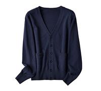Cardigan Femme, Cardigan Court Léger Décontracté Bleu Marine Cardigan Ouvert À Boutons avec Poches Pull en Tricot À Manches Longues Manteau Bomber Jacket Vest Vêtements D'Extérieur pour Femme