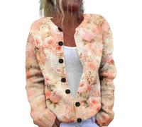 Cardigan Femme Chic Et Elegant Cardigan en Tricot Gilet À Manches Longues Chaud Imprimé Chandail Bouton Ouvert Décontracté Veste Femme Léger Automne Hiver Manteau Élégant Grande Taille Pull