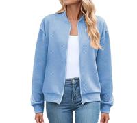 Cardigan Femme Chic Et Elegant - Sweat A Capuche Femme Oversize Tops Avec Fermeture Éclair Hauts Couleur Unie Coat Manche Longue Sweat Col Rond Cardigan Automne Hauts Protection Solaire Tops