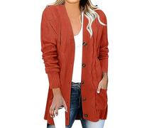 Cardigan Femme Chic Et Elegant Tshirt Pull Torsade Polaire Cardigan Gilet Long Hiver Chaud Et Noir pour Vêtements Oversize Elegant Veste a Carreaux Femme Vermilion L