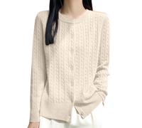 Cardigan Femme Col Rond Manches Longues Tricoté Doux Boutons Léger Sweatshirt Long Manteau Tricoté Été Veste Épaule Haut Manteau Fin Couleur Unie, beige, XL