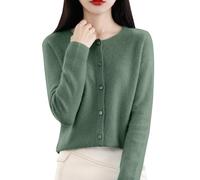 Cardigan Femme Col Rond Printemps Automne Hiver Manches Longues Tricoté Couleur Unie Doux Boutons Léger Sweatshirt Long Manteau Tricoté, Noir/vert, XXL