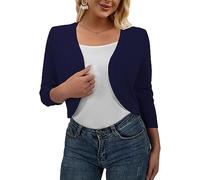 Cardigan Femme Court Gilet Bleu Marine Bolero Femme Chic et Elegant Veste Cardigan Ouverte en Tricot Pull à Manches 3/4 Femmes Boléros Printemps été Gilet pour Mariage Soiree Bleu Marine Small