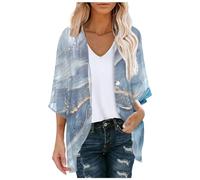 Cardigan Femme Élégant Chiffon Imprimé Floral Manches Bouffantes Loose Décontracté Manteau Couvre Haut Anti UV Tenue Printemps Été Style Bohème Chic M20-200