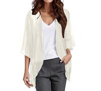 Cardigan Femme en Mousseline de Soie à Manches 3/4 Printemps été Veste Grande Taille Décontractés Ample Ouvert sur Le Devant Couleur Unie Pas Cher Fluide Manteau de Plage Vacances Quotidienne