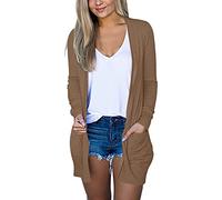 Cardigan Femme Ete Long Gilet Femme Grande Taille Veste Couleur Unie Ouverte sur Le Devant Gilets sans Bouton avec Poches Manteau Respirant Casual Gilet Ample Fin Conforts Manteau D'Extérieur