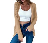 Cardigan Femme Gilet Femmes Chic Et Elegant Manches Longues Pull Mince Tricoté Léger pour Bureau Ouvert Top Tricot Fin Idéal Bureau, Date, Voyage Collection Printemps (Kaki,XXL)
