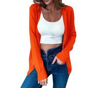 Cardigan Femme Gilet Femmes Chic Et Elegant Manches Longues Pull Mince Tricoté Léger pour Bureau Ouvert Top Tricot Fin Idéal Bureau, Date, Voyage Collection Printemps (Orange,M)