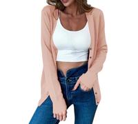 Cardigan Femme Gilet Femmes Chic Et Elegant Manches Longues Pull Mince Tricoté Léger pour Bureau Ouvert Top Tricot Fin Idéal Bureau, Date, Voyage Collection Printemps (Rose,M)