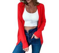 Cardigan Femme Gilet Femmes Chic Et Elegant Manches Longues Pull Mince Tricoté Léger pour Bureau Ouvert Top Tricot Fin Idéal Bureau, Date, Voyage Collection Printemps (Rouge pastèque,XXL)