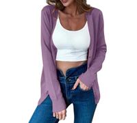 Cardigan Femme Gilet Femmes Chic Et Elegant Manches Longues Pull Mince Tricoté Léger pour Bureau Ouvert Top Tricot Fin Idéal Bureau, Date, Voyage Collection Printemps (Violet,M)