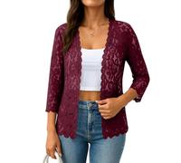 Cardigan Femme Long Chemisiers Et Blouses Femme Grande Taille Sexy Cardigan Dentelle Blouses Court Manches Longues Haut Automne Hiver Dentelle Top Vetement 2#vin S