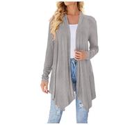 Cardigan Femme Long, Gilet Femme Grande Taille Manche Longues Ouvert sur Le Devant Couleur Unie Manteau Chic et Élégant de Mode Ample Drapé Cardigans Coupe Cintrée Classique Décontractés Outwear
