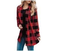Cardigan Femme Manche Longues Ouverture Devant Col en V Cardigan à Carreaux Femmes Chic Et Elegant Automne Couleur Pure Décontractés Veste Manteau Carreaux Les Cent Tendance Doux Manteaus Coupe Ample