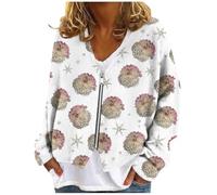 Cardigan Femme Noel Manche Longue, Pull Jacquard Femme Impression Col en V Fermeture à glissière, Cardigans Vintage Glamour Hauts Chic Ample Beige XL