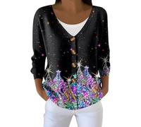 Cardigan Femme Noel Manche Longue, Vetement Noel Femme Bouton Col en V Impression, Cardigans Exquisite Chic Hauts Classique Mode Violet L