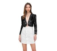 Cardigan Femme Paillette Courte Chic et Elegant Gilet Femme Sequin de Soirée Fete Disco Décontracté Haut Paillettes Grande Taille Boléros Gilets Brillant Top Oversize Cardigans Legere Veste Mi Saison