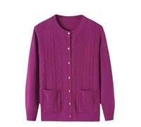 Cardigan Femme,Pull Tricoté pour Mère Cardigan À Manches Longues Pull Ras du Cou pour Femme Veste Légère Boutonnée Manteau À Carreaux Fin pour Vieille Dame Cadeaux pour Grand Mère Viol