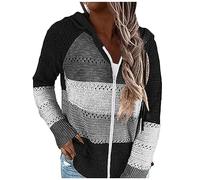 Cardigan Femme Rayé- Pull Grande Taille avec Fermeture Eclair à Capuche Sweat-Shirt Manches Longues Casual Confortable Chic Et ÉLéGant Ample Classique De Base Sport Fitness Outdoor