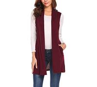 Cardigan Femme Tissu Long Fin - Veste Sans Manches Femme Longue Cardigans d'été Coton Décontracté Tops Casual Solide Col en V Manteau Léger Grande Taille Veste Sans Manches Outwear Gilet, rouge, XXL