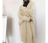 Cardigan Femme Vintage Beige Col V Lâche Chunky À Manches Longues Pull en Tricot Manteau Doux Garder Au Chaud Tricots Survêtement Mi-Long, Taille Unique