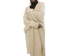 Cardigan Femme,Vintage Beige Col V Lâche Chunky Cardigan À Manches Longues Pull en Tricot Manteau Doux Garder Au Chaud Tricots Survêtement Cardigan Mi-Long pour Femme, Taille Unique