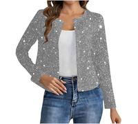 Cardigan Femmes Chic et Élégant Tee Shirt Paillettes Femme Blouse Manches Longues Coupe Ample Haut Tunique Club Fête Tops Décontracté Brillante Sequins Étincelle Cardigans Grande Taille