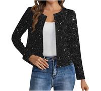 Cardigan Femmes Chic et Élégant Tee Shirt Paillettes Femme Blouse Manches Longues Coupe Ample Haut Tunique Club Fête Tops Décontracté Brillante Sequins Étincelle Cardigans Grande Taille