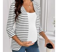 Cardigan fin en maille blanche à blocs de couleurs, style décontracté et business décontracté, pour la maternité, à porter au quotidien, automne L,M,S,XL,XS,XXL,XXSRayéTissu tricoté