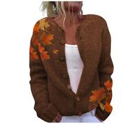 Cardigan floral à manches longues ouvert sur le devant pour femme, 1D-Café, S