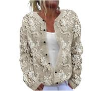 Cardigan floral à manches longues ouvert sur le devant pour femme, 1F-Blanc, XXL