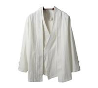 Cardigan Hanfu en lin de style chinois pour hommes, chemises kung fu, vestes kimono, manteaux, robe orientale, vêtements, blanc, XL