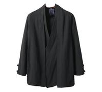 Cardigan Hanfu en lin de style chinois pour hommes, chemises kung fu, vestes kimono, manteaux, robe orientale, vêtements, Noir , M