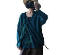 Cardigan Hanten à manches longues pour femme avec attache sur le devant - Kimono Hanfu, bleu foncé, taille unique