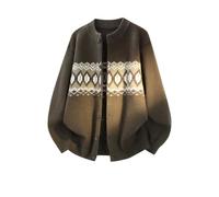 Cardigan Homme Boutonné Col Rond Jacquard Géométrique Manches Longues Coupe Droite Maille Côtelée Gilet Tricoté Motif Poitrine Poignets Ajustés Automne Bureau Veste Polyvalente Allure Classique