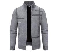 Cardigan Homme Business Casual Transition Veste Col Montant avec Fermeture Éclair Traditionnelle Veste Slim Fit Manches Longues Tricotée Veste Homme B-Light Grey 3XL
