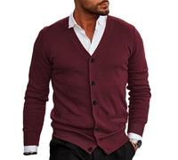 Cardigan Homme Casual Col V Couleur Unie Chandail Veste Homme Slim Fit Confortable Mode Tricoté Manteau Homme All-Match Simplicité Tricotés Tops Homme C-Wine Red L