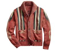 Cardigan Homme Coupe Slim Vintage Jacquard Tricotée Veste Homme Revers avec Poches Chandail Veste Homme Patte De Boutonnage All-Match Manches Longues Sweat Homme A-Brick Red S